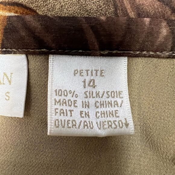 Y2K Vintage Dana Buchman 100% Silk Midi Skirt 14 Petite Fall Leaves Floral Mesh - Picture 7 of 12